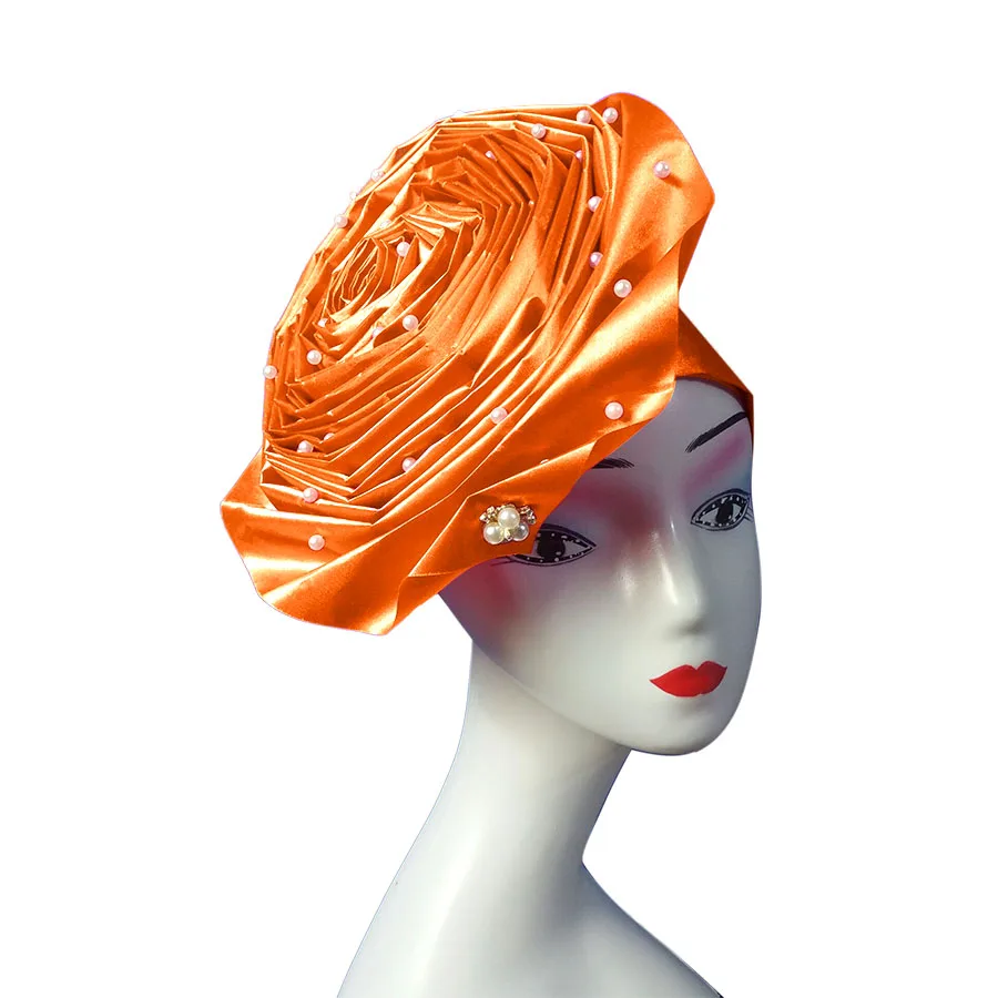 African aso oke cotton headtie nigerian gele headtie already made auto hele turban cap aso ebi headwrap big brim gele  (4)