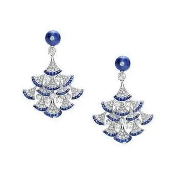 

Oorbellen Qi Xuan_Fashion Jewelry_Luxury Blue Stone Fan Party Earrings_S925 Solid Silver Luxury Earrings_Factory Directly Sales