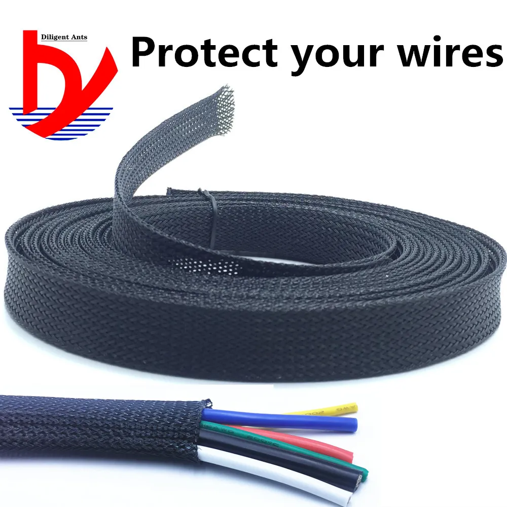 

10M Black Insulated Braid Sleeving 2/4/6/8/10/12/15/20/25mm Tight PET Wire Cable Protection Expandable Cable Sleeve Wire Gland