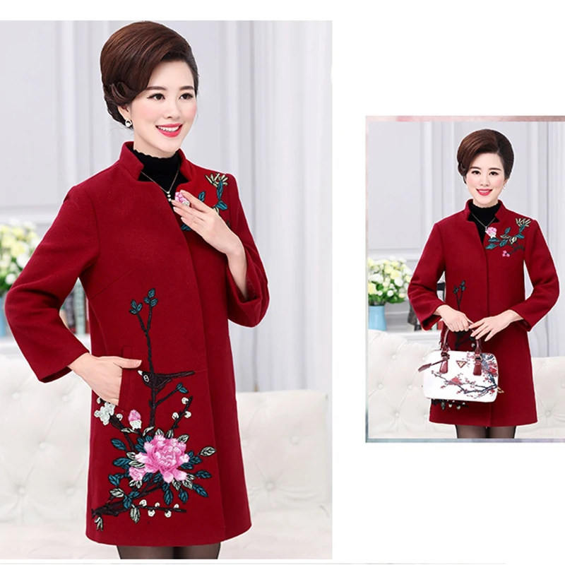 2019 winter woolen coat in the long section of embroidered single-breasted cotton coat women's woolen coat l103