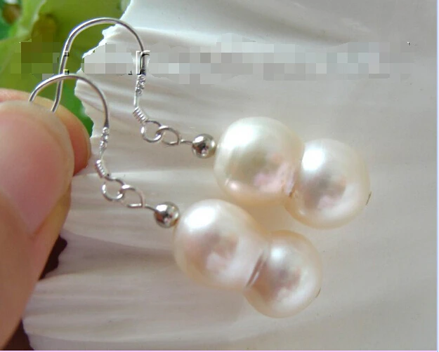 

Free shipping CLASSIC 18mm white freshwater twins pearls earrings 925 b816 6.10