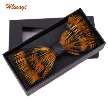 

Hlinayi 2019 Men's bow tie natural feather bow tie wedding banquet bowtie tie feather bow tie