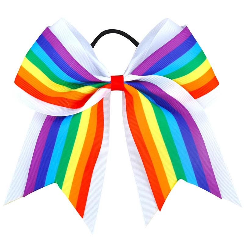 7 بوصة كبيرة التشجيع القوس مرونة رباط شعر قوس قزح Bowknot ليوبارد Grosgrain الشريط الأطفال الفتيات إكسسوارات الشعر