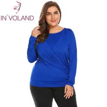 IN'VOLAND размера плюс женские винтажные футболки Топы осень весна длинный рукав драпированные свободные большие вечерние пуловеры футболка большого размера