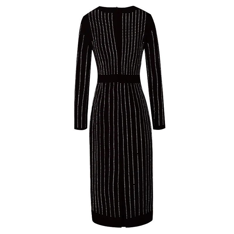 SMTHMA высококачественное роскошное подиумное Новое поступление, женское облегающее платье с длинным рукавом, стразы, женское черное длинное платье