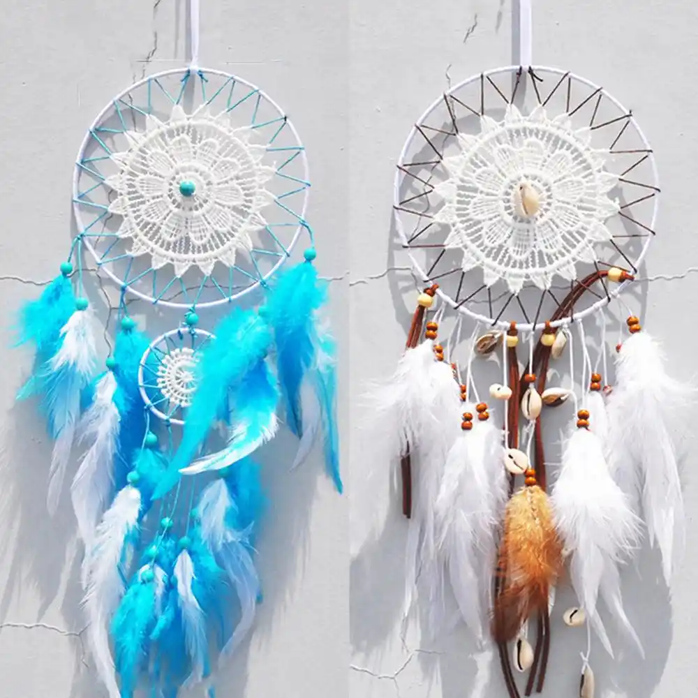 Indian Five-Ring White Feather Dream Catcher Birthday Gift Home Ornaments Handmade Weaving