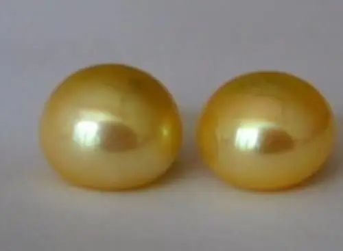 Huge 12-13mm Gold South Sea Button Shape Pearl 14K Yellow Gold Stud Earrings