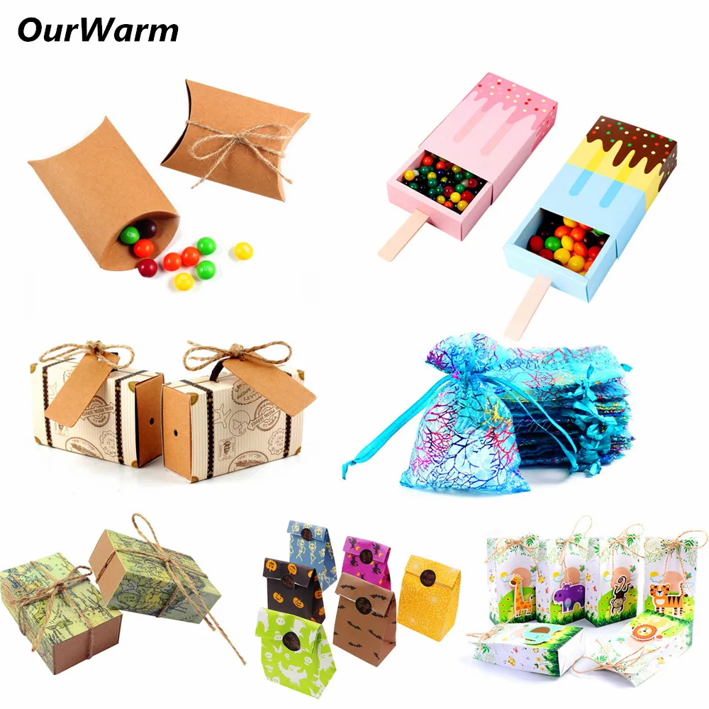 

Ourwarm 10pcs Gift Candy Paper Box Bag Party Favor Pouch Wedding Gift for Guests Kids Birthday Halloween Decorations for Home