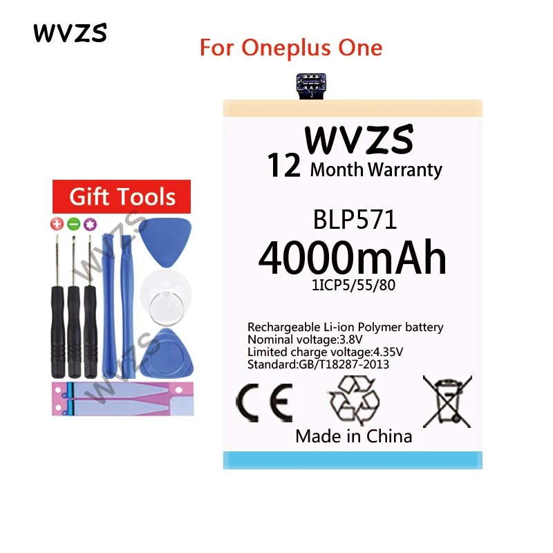 

wvzs 4000mAh Li-Polymer Battery BLP571 for Oneplus One Smartphone one plus one 1+ Rechargeable Batteries