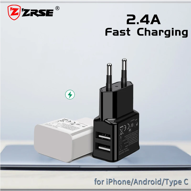 ZRSE 5 V 2.4A الاتحاد الأوروبي التوصيل 2 منافذ المزدوج USB الجدار شاحن العالمي الهاتف المحمول شاحن آيفون سامسونج Xiaom السفر اللوحي محول