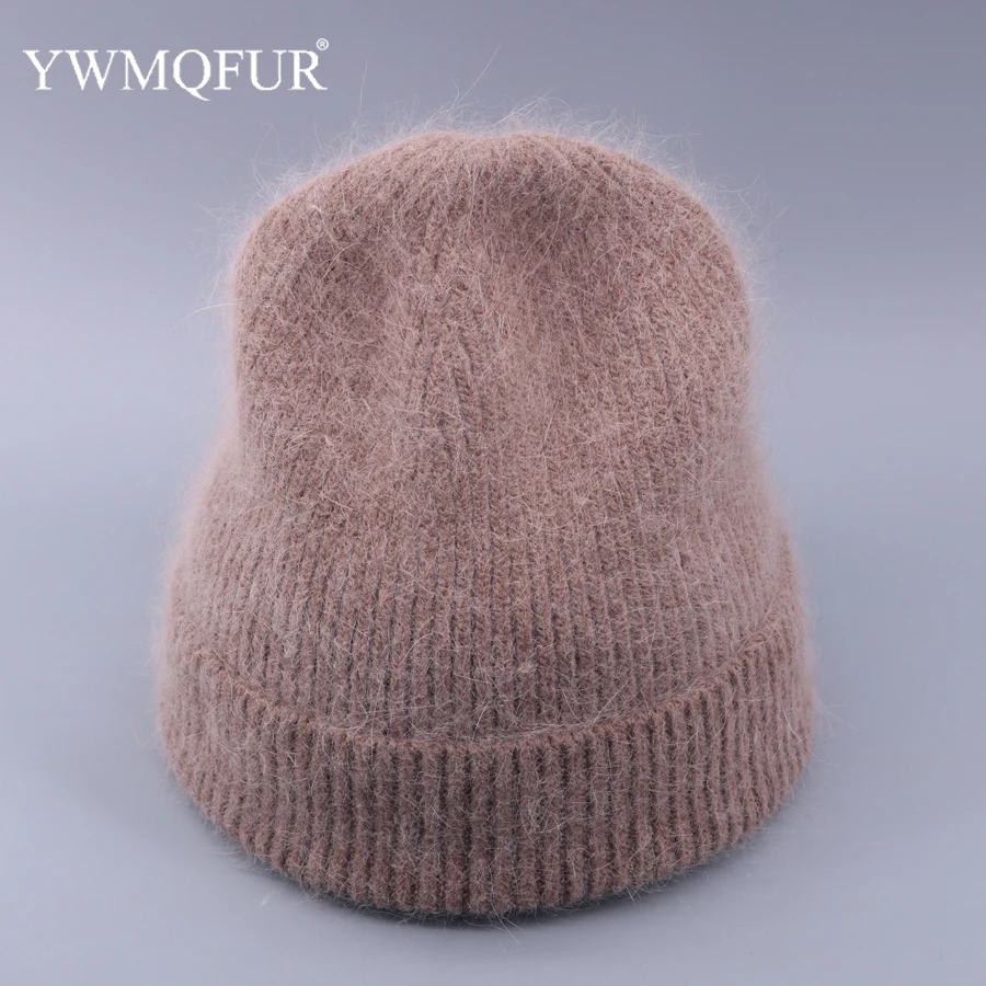 

Winter Women's Knitted Skullies Hat Female Rabbit Beanie Caps Thick Warm Ladies Outdoor Solid Gorro Ski Girl Hats 2019 Hot Sale