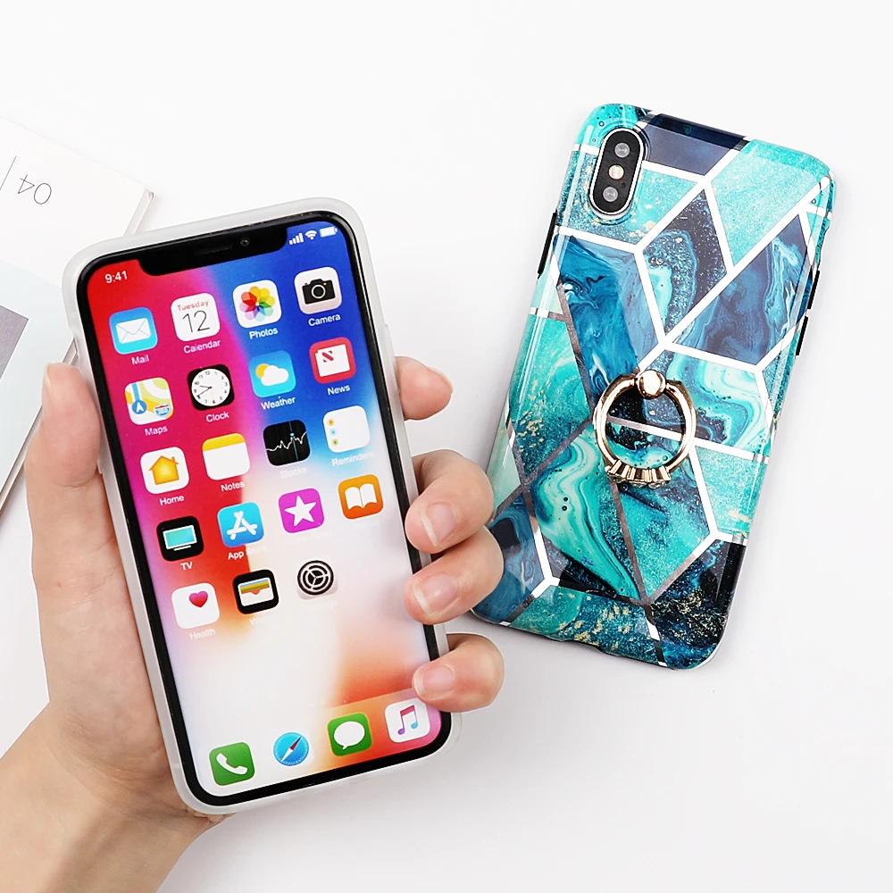 Чехол для телефона LOVECOM для iPhone 11 Pro XR XS Max 6 6S 7 8 Plus X Мягкая Гальваническая мраморная задняя крышка с кольцом на палец