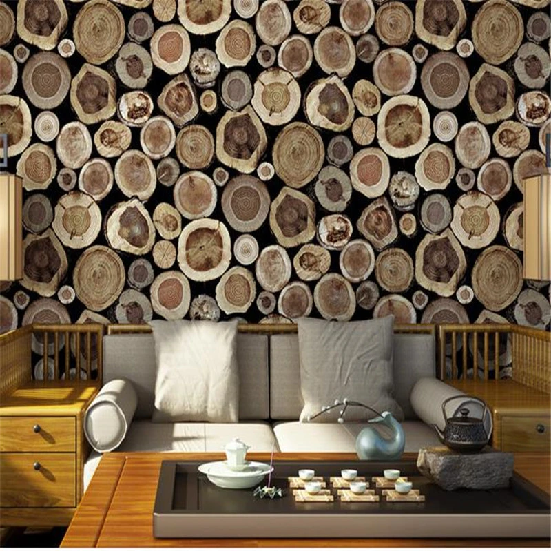 Rustic Faux Log Wood Wallpaper Rolls Nature Vintage Wall Paper Vinyl Dark Grey Brown Wall Covering For Living Room Home Decor Wall Covering Wood Wallpaperwallpaper Roll Aliexpress