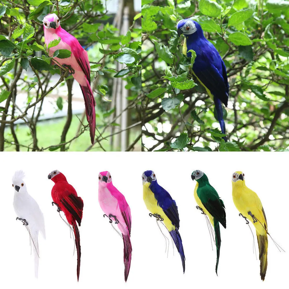 2 Stück künstliche Vogel Feder realistische Hausgarten Dekor Ornament Vogel 