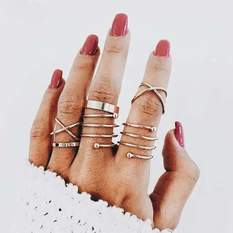 

6 piece set / hot sale personality vintage alloy ring woman's gold joint ring jewelry Bijoux Bagues Femme Anillo