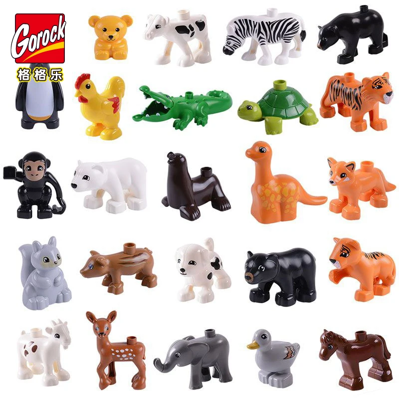 

GOROCK 28 Style Duplos Bricks Animal Model Figures Building Block Set Monkey Horse Rabbit Toys for Children Gift Brinquedos