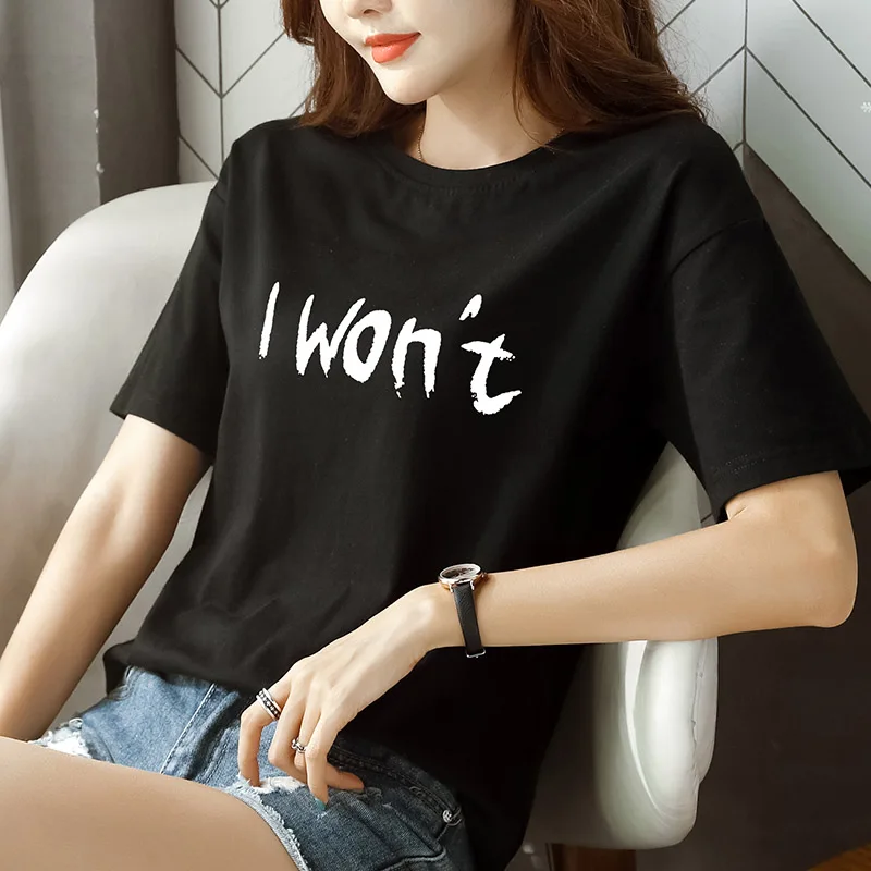 

2019 new Style Short Sleeve Women Tshirt Summer Fashion New Simple Loose Mini Print Letter O-neck Multi Color Tops