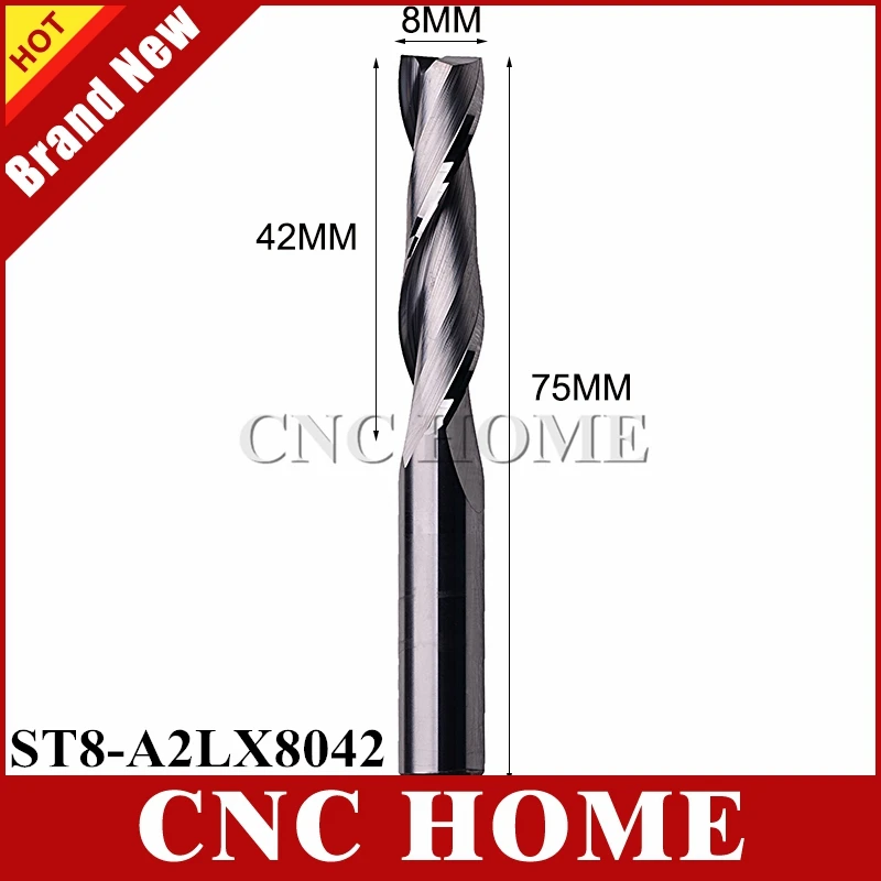 

1pc 8*42mm Carbide CNC Milling Cutters Tools 2 Double Two Flutes Spiral Bit Router End Mill CED 8mm CEL 42mm