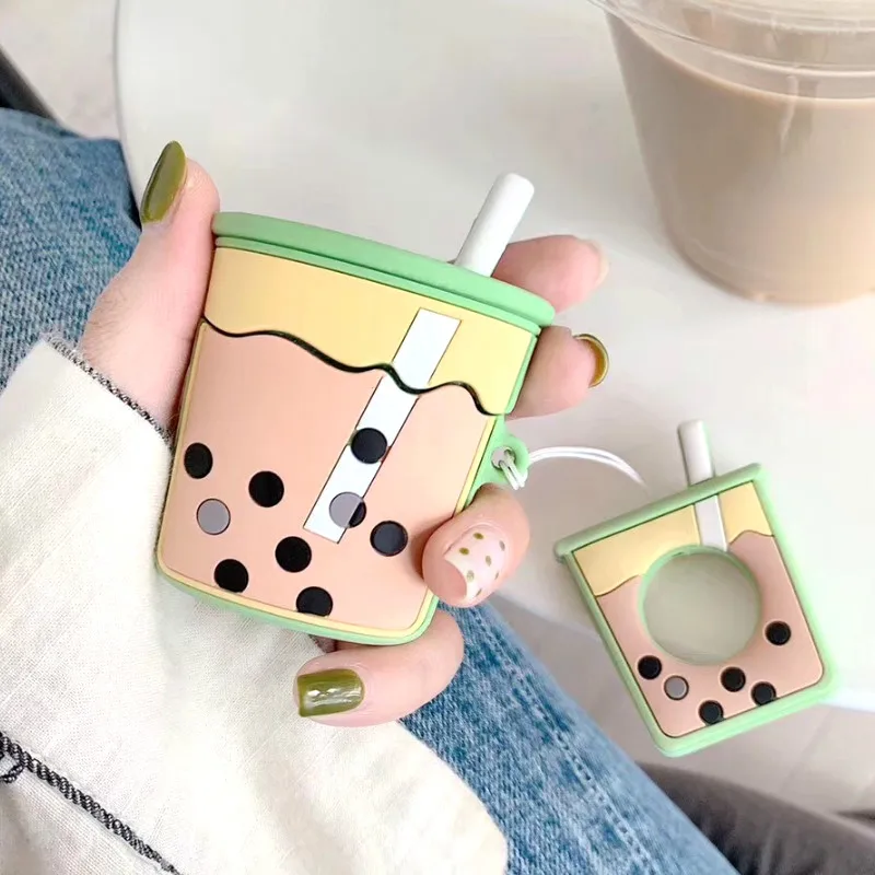 

Universal Silicone Protective Case for AirPods 1/2 Bubble Milk Tea Bluetooth Earphone Charger Box Cover Anti-lost Lanyard Gift
