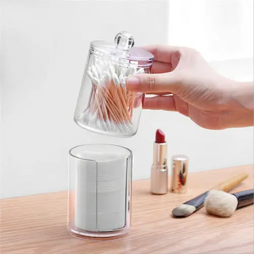 

Transparent Dual Layer Cylinder Acrylic Cotton Storage Box Makeup Container