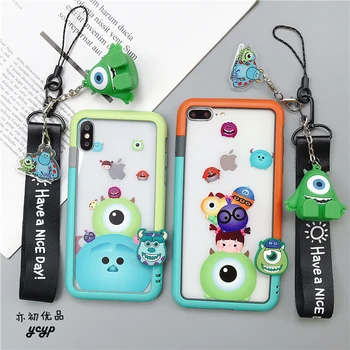 

For iphone XR Cartoon Daisy Tempered Glass flim for iPhone X XS XS Max 6 7 8plus Cute cat Cover+Cartoon bumper + straps