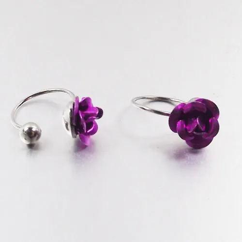 2 шт. новые Клипсы-каффы накладные серьги серьга в форме розы поддельный нос без пирсинга клип на женский ювелирный подарок - Окраска металла: Purple