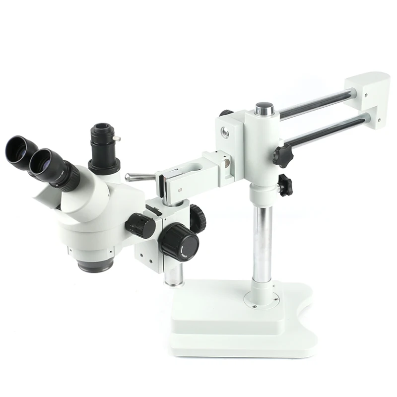 3.5X 7X 45X 90X Zoom Simul Focal Dual Arm Boom Stand Тринокулярный Стерео микроскоп для телефона чип PCB