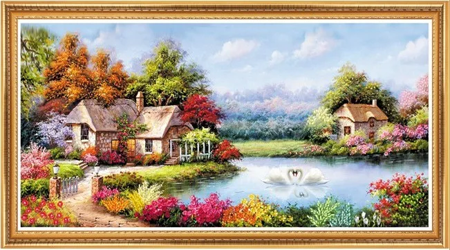 

New Arrival DIY Unfinished Ribbons Embroidery 5D Paintings Sets Handmade Needlework Embroidery Kits,landscape painting 55*100cm