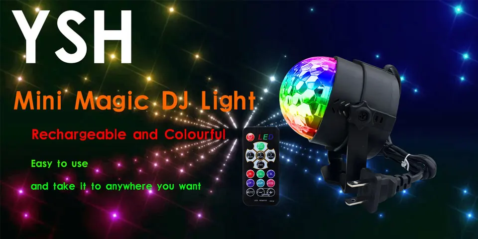 Bola de Discoteca Natal para Casa Mini Interior dj Festa Luzes 3 w Controle Remoto Palco Dança Iluminação Decorações Ysh Luz Led 2 Ysh mini bola de discoteca luz interior