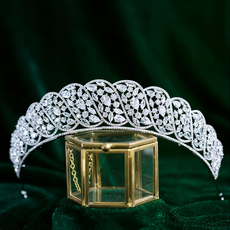 Himstory New Simple European Full Zircon Bridal Tiaras Crowns Plated Crystal Wedding Hairbands For Brides Women Hair Jewelry