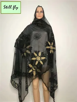 

Headtie african head ties wrapper with beads nigeria scarf for wedding african lace fabric black lace fabric 3piece/lot JF-35