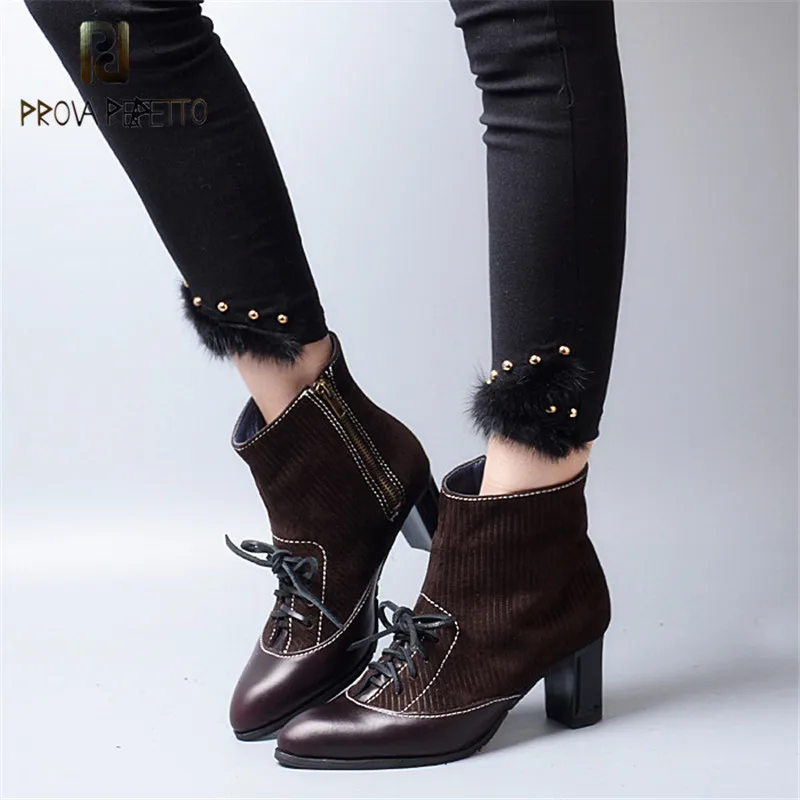 

Prova Perfetto 2018 Fashion Coffee Genuine Leather Neutra Buckle Pointed Toe Boots Handsome Thickness Bottom High Heel Boots