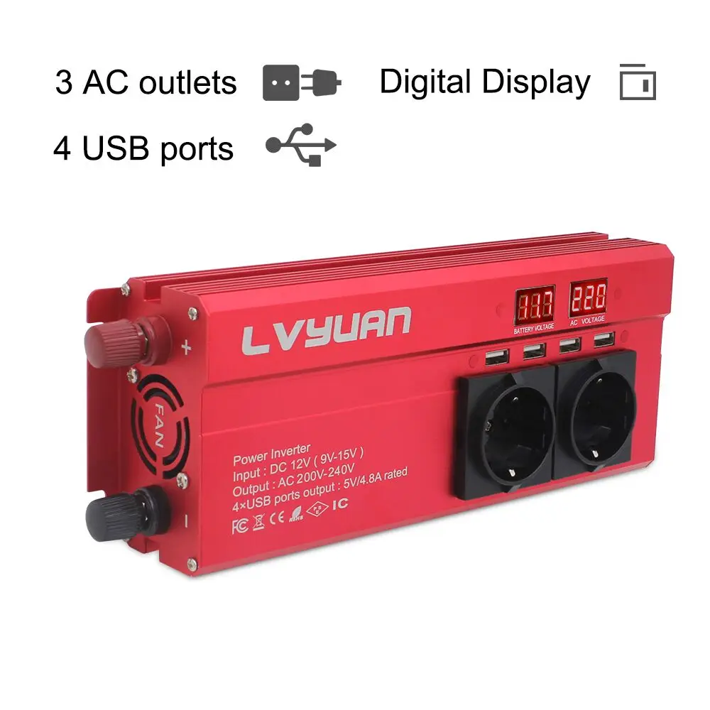 

6000W Peak Car Inverter DC 12V/24V To AC 110/220V Power Inverter Volts Converter Charger Inversor Transformer Sine Wave