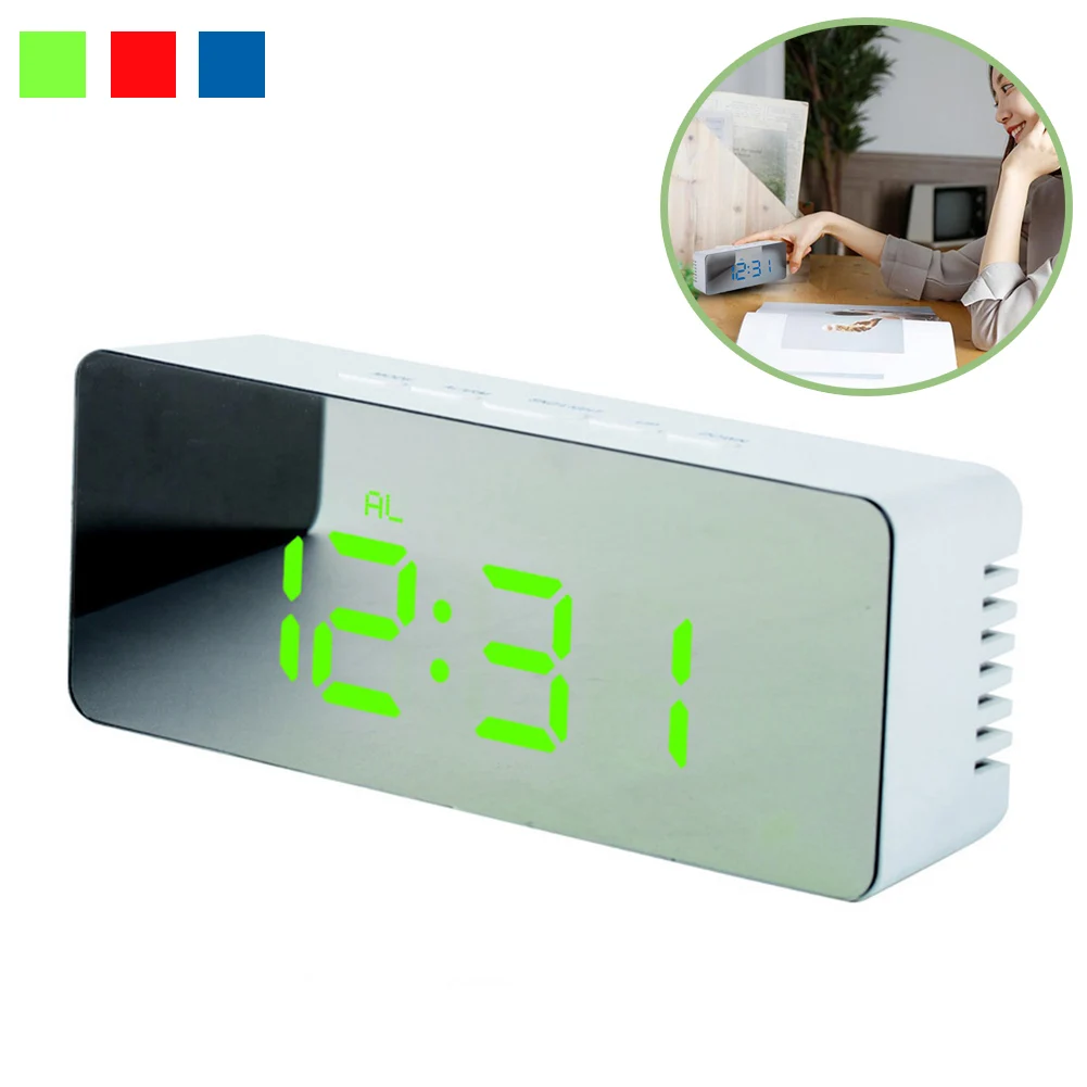 High Definition Multifunction Mirror LED Alarm Clock Digital Slilent