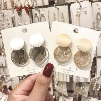 

New Korean Gold Silver Round Drop Earrings For Women Girls Fashion Acrylic Geometric Dangle Earring Pendientes Jewelry Gifts