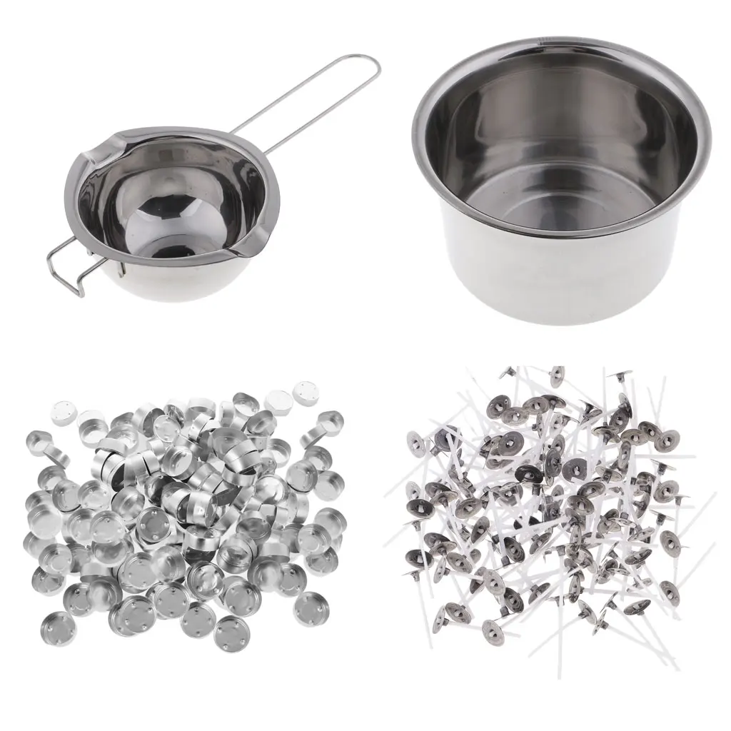

1 Set Stainless Steel Candle Wax Melting Pot Double Boiler Tool with 200pcs Tealight Cups Candle Wick Candle Making Kit