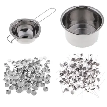 

1 Set Stainless Steel Candle Wax Melting Pot Double Boiler Tool with 200pcs Tealight Cups Candle Wick Candle Making Kit