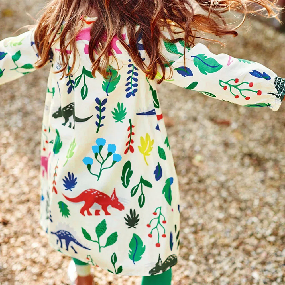 

Fashion Dress DreDinosaurs Floral Printed Full Sleeve Cotton Children Clothing Autumn Dress Straight Beautiful sundress vestidos