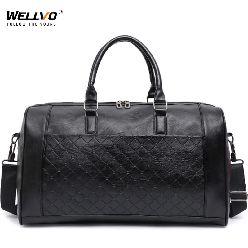 US $23.69 Large Men Pu Leather Bag Male Big Crossbody Bags For Duffle Unisex Handbags Travel Shoulder Bag Woven Luggage Bags Women Xa217wc