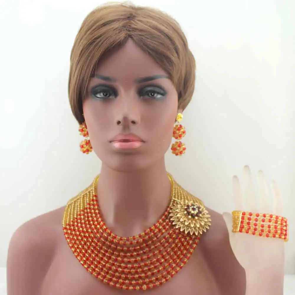 

Новинка, свадебный комплект из бисера цвета шампанского в африканском стиле, комплект ювелирных изделий из бисера и кристаллов в африканском стиле, женский ювелирный набор W13657