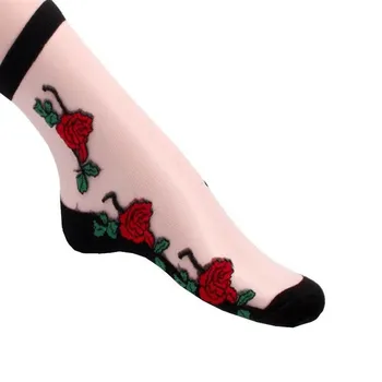 

VISNXGI Women Socks Bamboo Fiber Crystal Glass Silk Transparent Embroide Cotton Non Slip Soles Wear Multi-color Socks 1 / Double