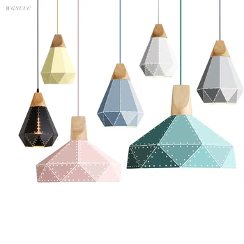 

Nordic Pendant Lights For Home Lighting Modern Hanging Lamp Iron Lampshade LED Bulb Bedroom Coffee Kitchen Light +Solid Wood