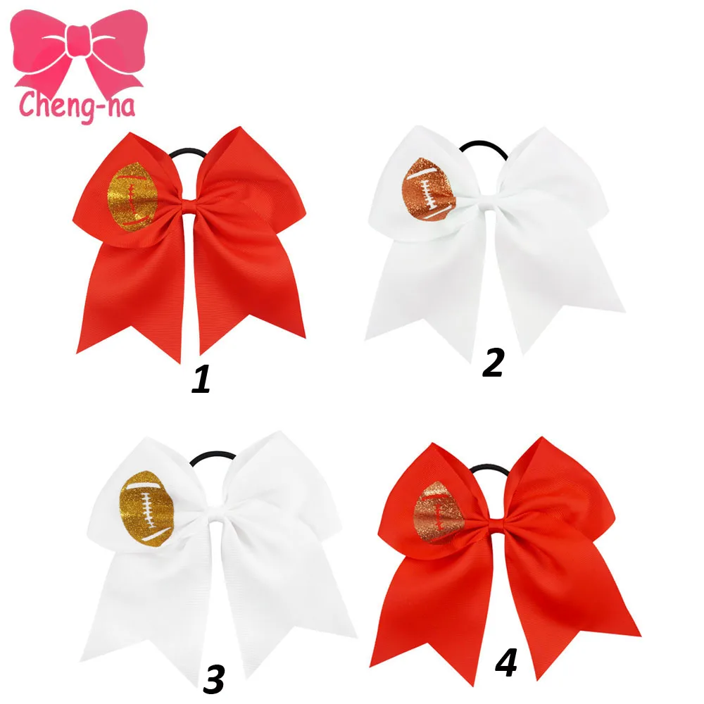 

4pcs Red White Grosgrain Ribbon Cheer Bow Printed Softball Girls Football Cheerleading Hair Bows Kids Sport Hair Accessories