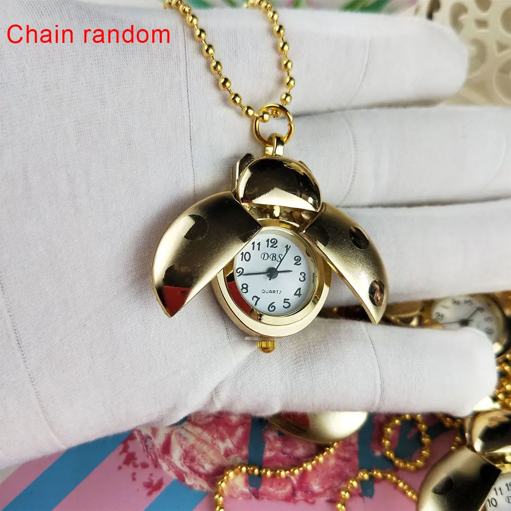 

Random Chain Button Battery Pocket Watch Fob Dial Cartoon Beetle Alloy Cute Ladybug Yellow Gift Unisex Necklace Pendant Children