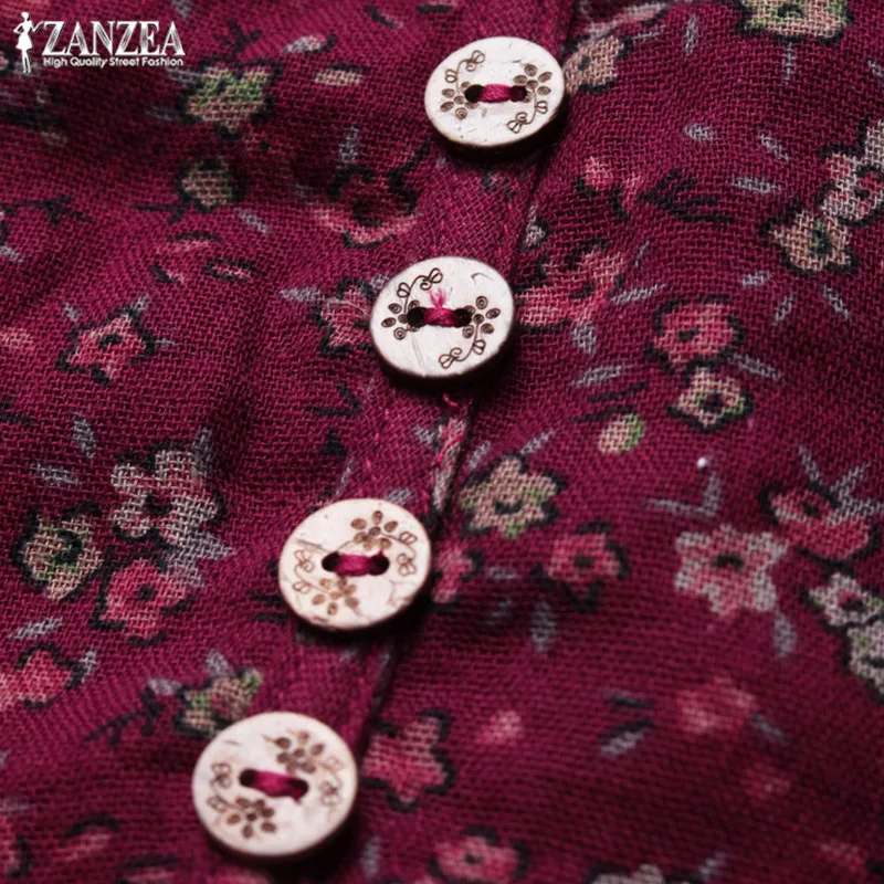Большие размеры, платье с принтом, женский летний сарафан ZANZEA, винтажный лоскутный цветочный стиль, до середины икры, Vestidos, женский халат с v-образным вырезом и пуговицами