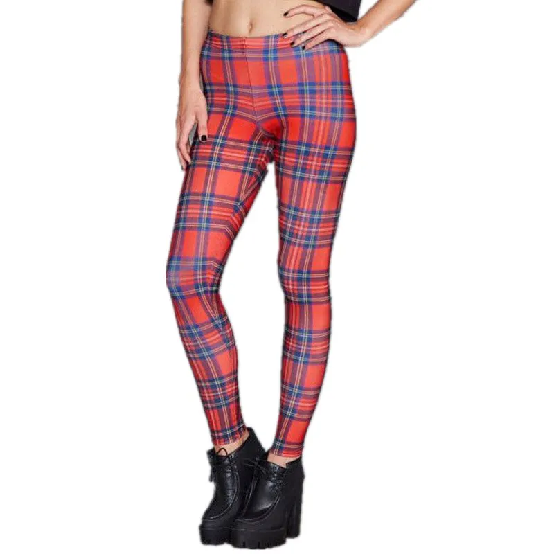 girls red plaid leggings