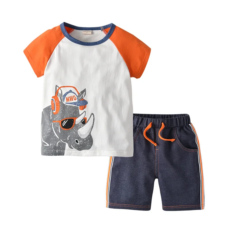 

BAOZIWO T-Shirt Baby Boy Clothes Children Summer Toddler Boys Clothing Set Cartoon 2019 Kids Shinoceros Applique Tops Shorts