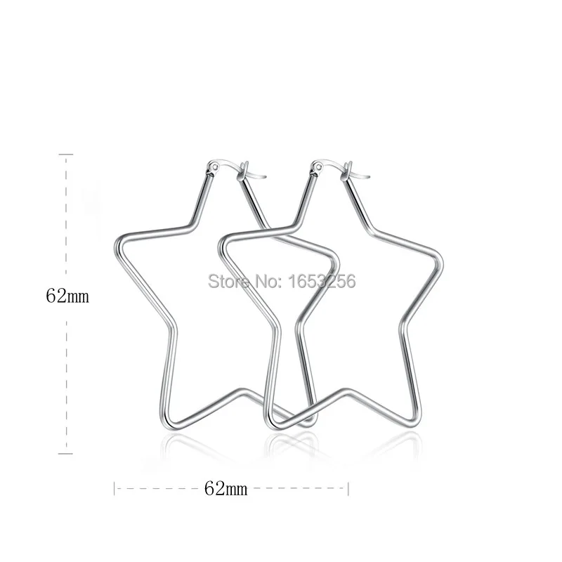 Полированный большой 62 мм Серебряный хирургический из нержавеющей стали с геометрическим обруч со звездочками серьги женские модные вечерние ювелирные изделия