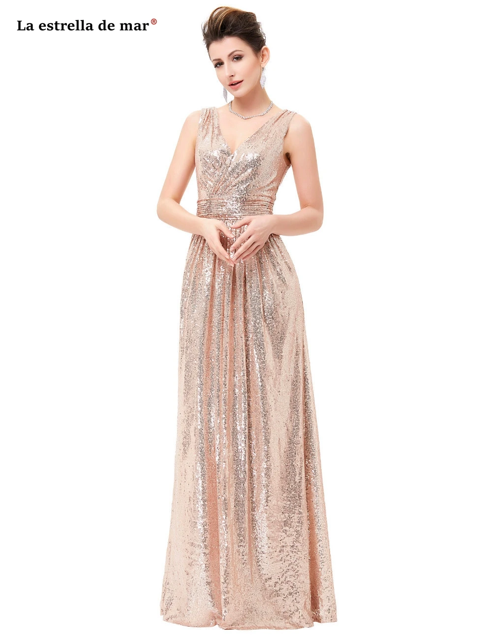 Vestido de madrinha Горячая сексуальная V Шея Линия шампанского золото черный бордовый серебро свадебное платье с блестками длинное sukienka wesele