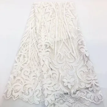 

Beautiful African Mesh Lace Fabrics 2019 High Quality Nigerian French Swiss voile Tulle Beaded Lace Fabrics For Wedding A1655